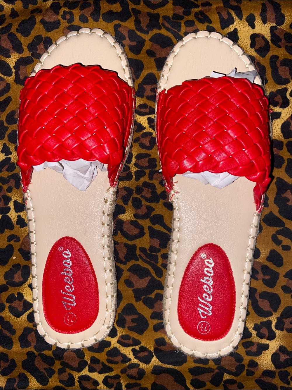 Weeboo Woven Red Slide Mules for Women